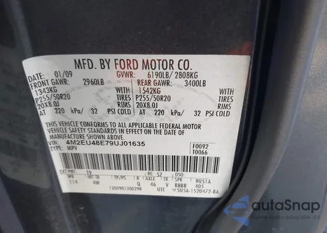 2009 Mercury Mountaineer Premier из США, поврежденный, VIN 4M2EU48E79UJ01635